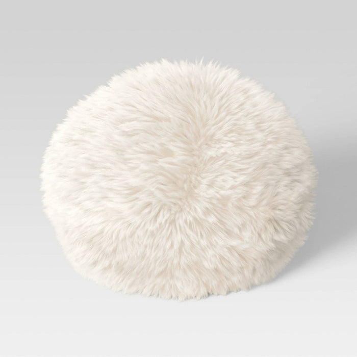 Long Faux Fur Round Christmas Throw Pillow Ivory - Threshold