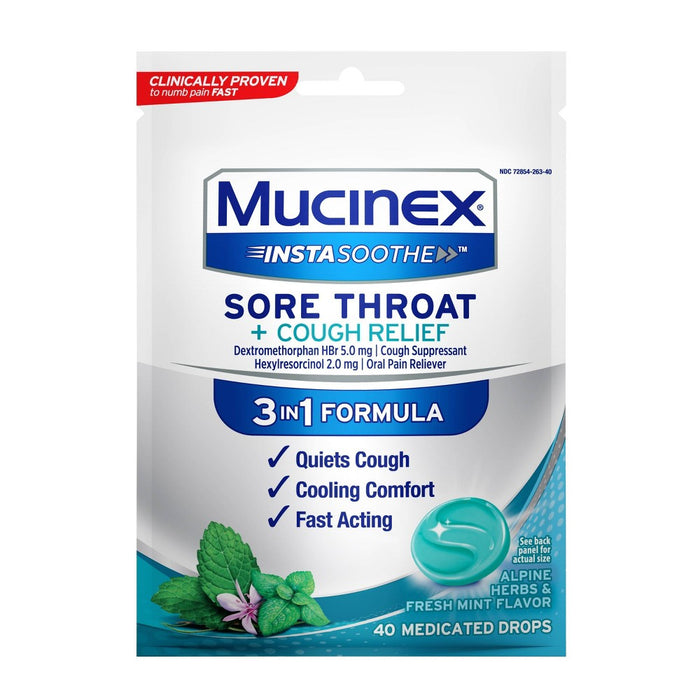 Mucinex Instasoothe Sore Throat & Cough Drops - Alpine Herb & Fresh Mint - 40ct