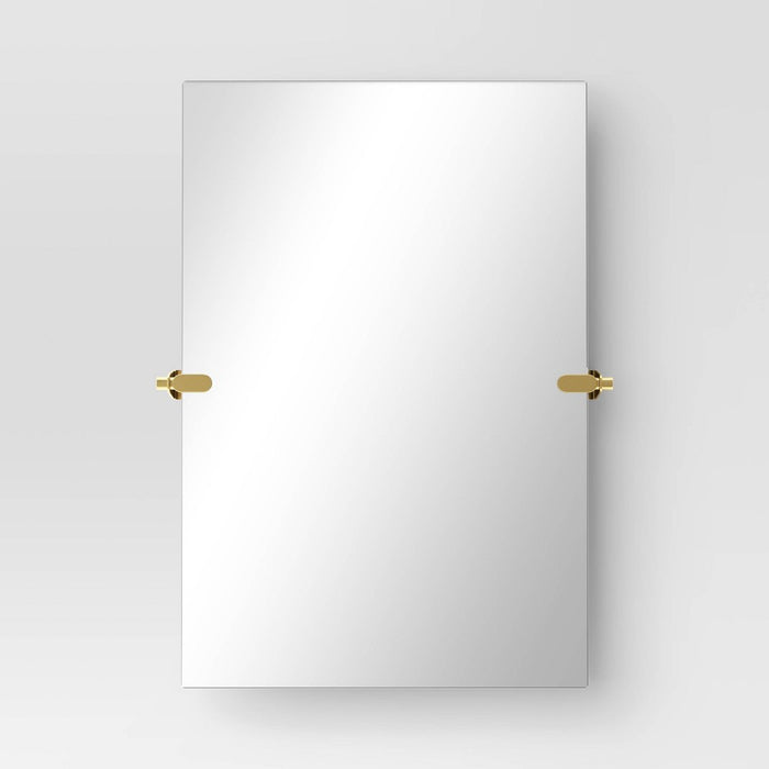 20" x 30" Frameless Rectangular Pivot Mirror Brass - Threshold