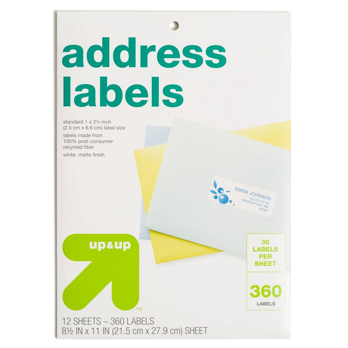 360ct Address Labels 1"x2 5/8" White - up & up