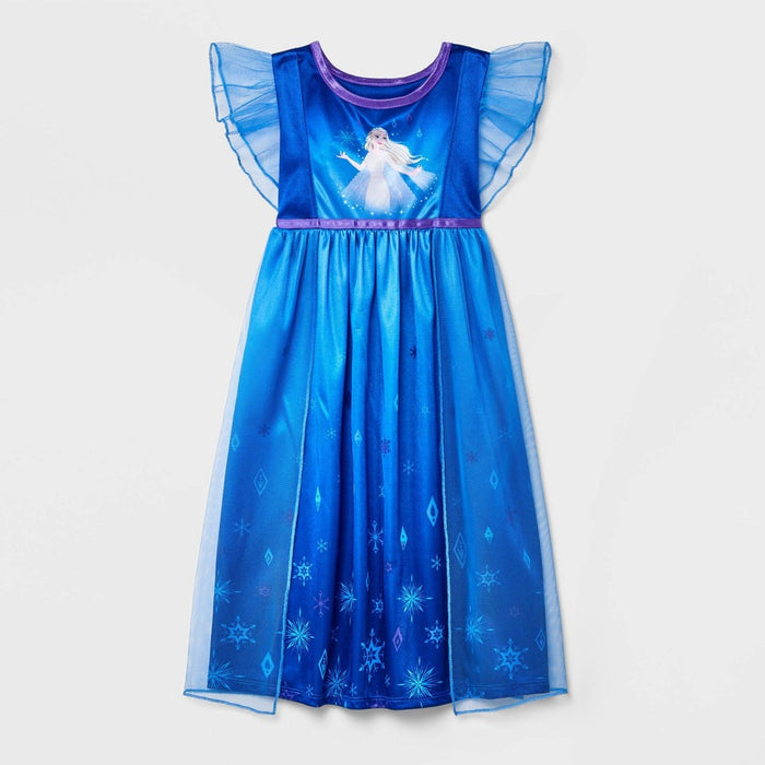 Toddler Girls' Short Sleeve Frozen Elsa Fantasy NightGown - Blue 4T