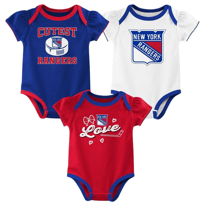 NHL New York Rangers Infant Girls' 3pk Bodysuit - 3-6M