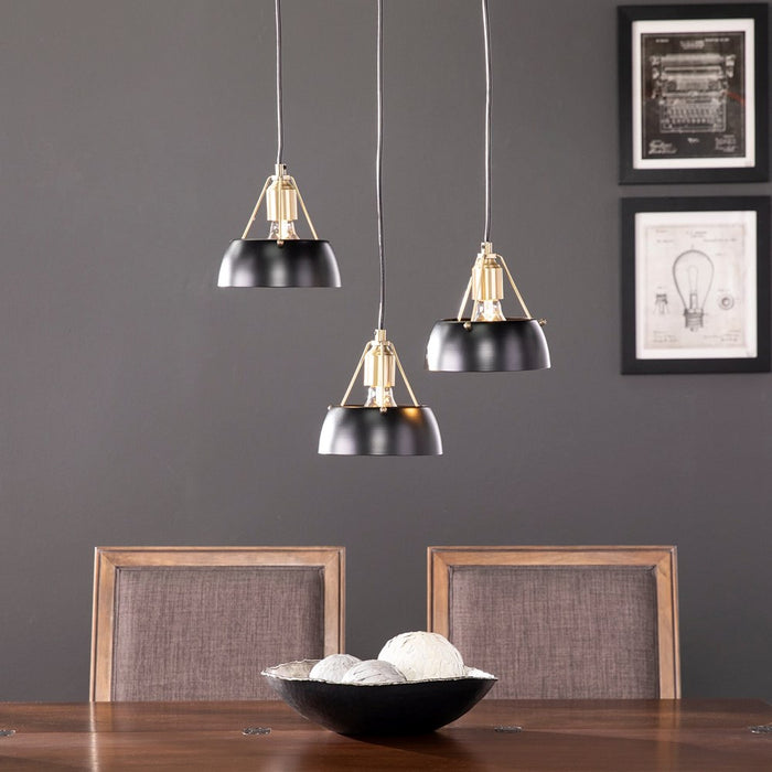 SEI Furniture Renmarco 3-Light Cluster Pendant In Black/Antique Brass (LOCAL PICKUP ONLY)