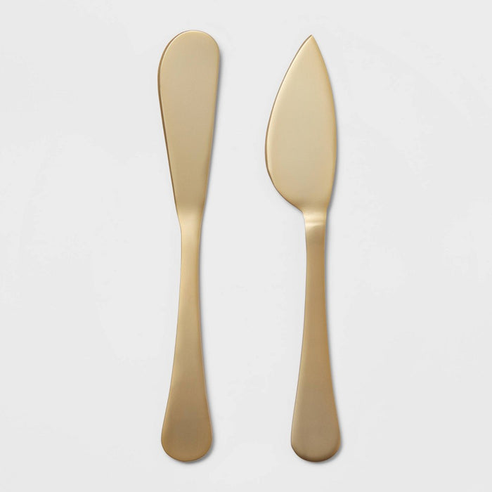 2pc Stainless Steel Cheese Spreader and Knife Set Gold - Threshold