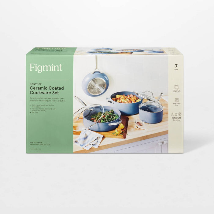 7pc Nonstick Ceramic Coated Aluminum Cookware Set Blue - Figmint (LOCAL PICKUP ONLY)