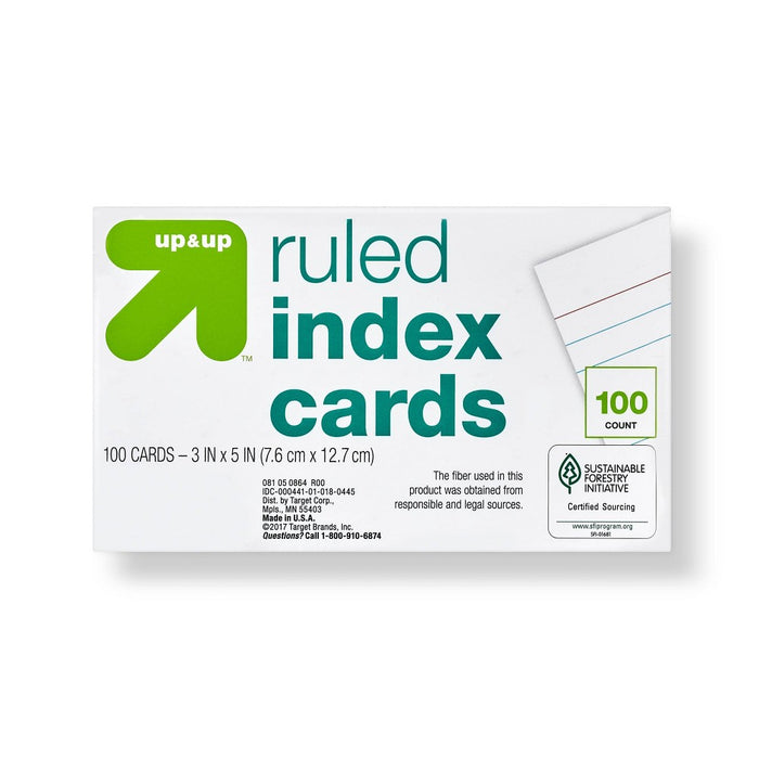 100ct 3" x 5" Ruled Index Cards White - up & up