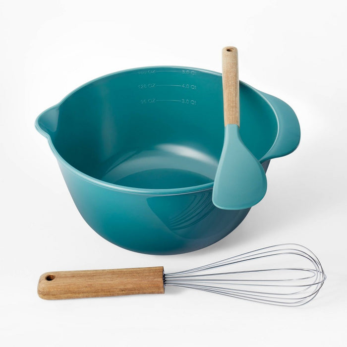 3pc Plastic/Silicone Mixing Bowl with Whisk and Spatula Gift Set Green - Figmint