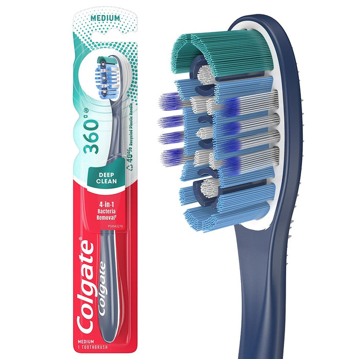 Colgate 360° Toothbrush With Tongue And Cheek Cleaner, Medium