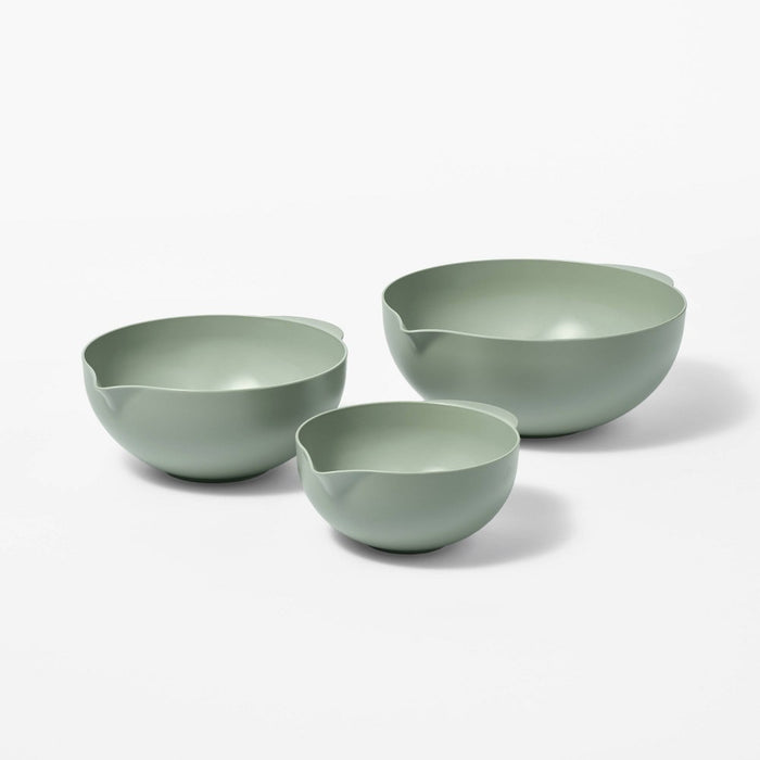 3pc Plastic Mixing Bowl Set with Pour Spots (no lids) Green - Figmint