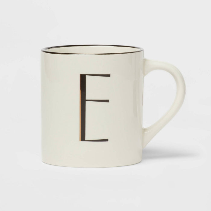 16oz Stoneware Monogram E Mug Ivory - Threshold