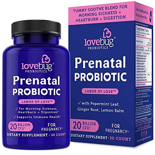Lovebug Prenatal Probiotic | Helps With Morning Sickness, Nausea, Heartburn & Digestion | Helps Baby Microbiome | Multi Strain 20 Billion CFU | 30 Capsules