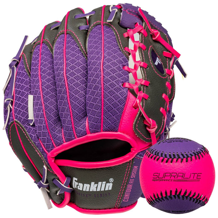 Franklin Sports 9.5'' Meshtek Glove with Ball - Purple/Pink