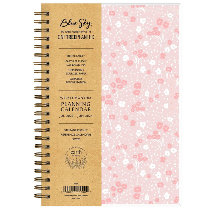 Blue Sky x One Tree Planted 2023-24 Academic Planner Clear Cover 5"x8" Weekly/Monthly Wirebound Maeve Pink