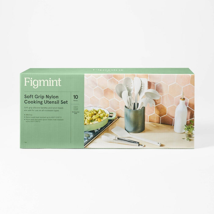 10pc Soft Grip Nylon Kitchen Utensil Set Gray - Figmint