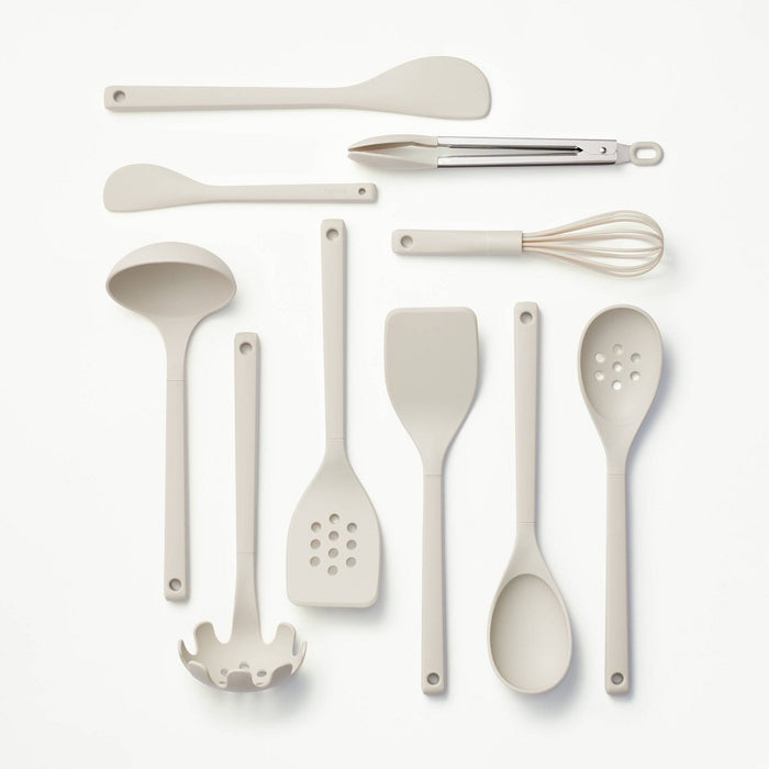 10pc Soft Grip Nylon Kitchen Utensil Set Gray - Figmint