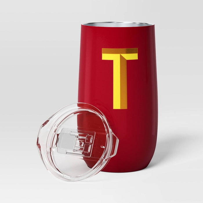 11.4oz Stainless Steel Double Wall Non-Vacuum Wine Tumbler with Slide Lid "T" Red - Opalhouse