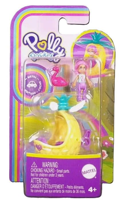 Polly Pocket Pollyville Micro Doll with Pineapple Helicopter and Mini Flamingo