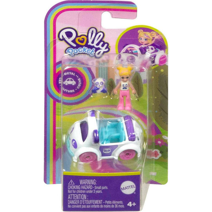 Polly Pocket Pollyville Micro Doll with Panda-Themed Toy Car and Mini Panda