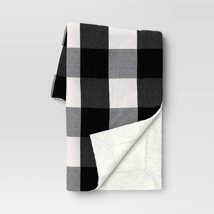 Buffalo Check Woven Chenille Throw Blanket with Sherpa Reverse Ivory/Black - Threshold