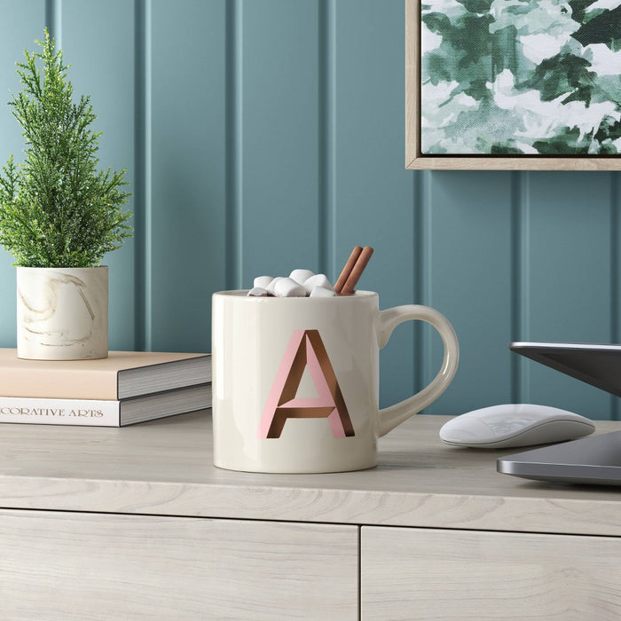 16oz Stoneware Monogram A Mug Light Pink - Opalhouse