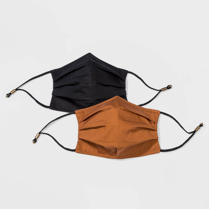 2pk Adjustable 3 Ply Pleated Fabric Face Mask - Universal Thread Rust Brown/Black One Size