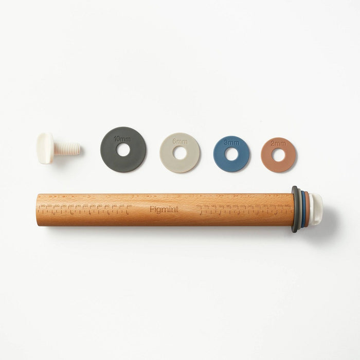 17.28" Adjustable Wood Rolling Pin Light Brown - Figmint