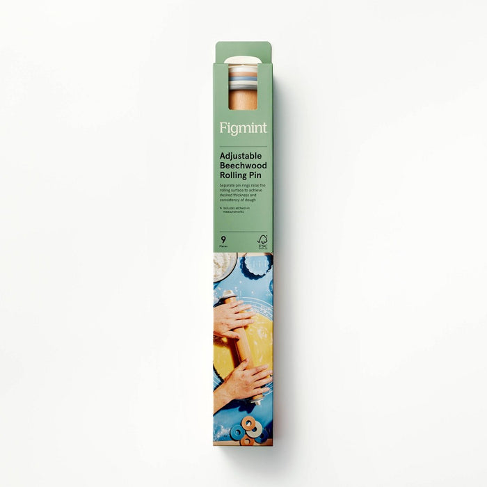 17.28" Adjustable Wood Rolling Pin Light Brown - Figmint