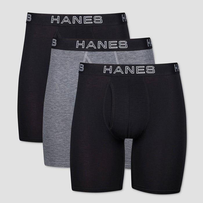 Hanes Premium Men's Long Leg Boxer Briefs with Anti Chafing Total Support Pouch 3pk - Black/Gray S
