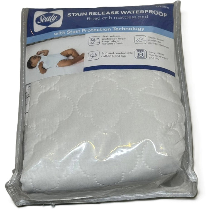 Sealy Stain Release Waterproof Fitted Crib & Toddler Mattress Protector Pad
