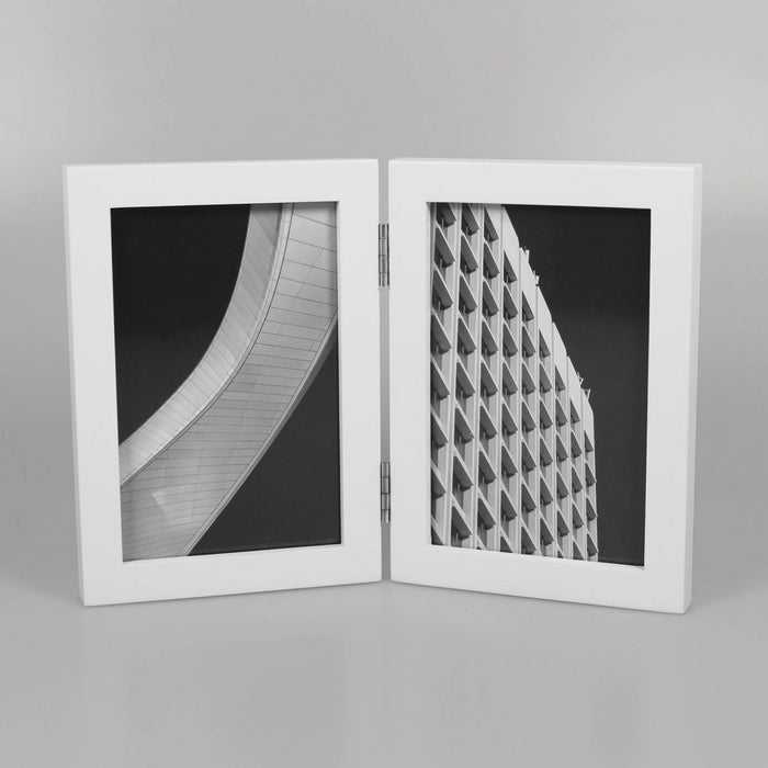 Thin Hinged Frame Holds 2 (4" x 6") Photos Frame White - Threshold