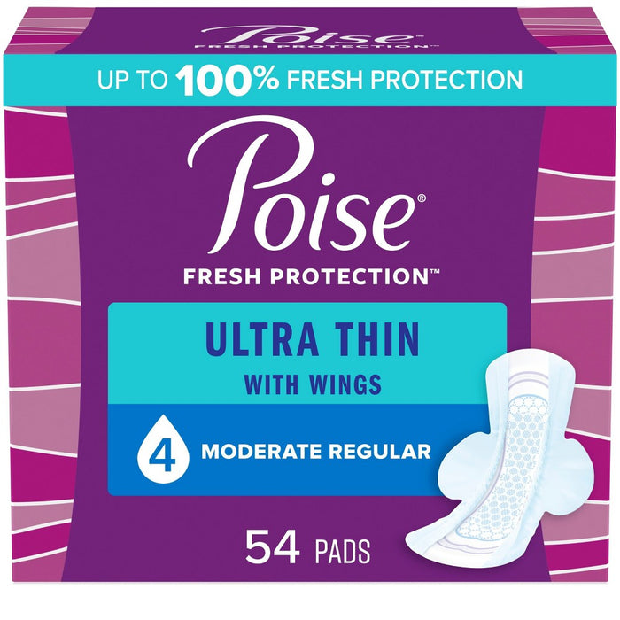 Poise Ultra Thin Moderate Absorbency Pads with Wings - Regular - 54ct