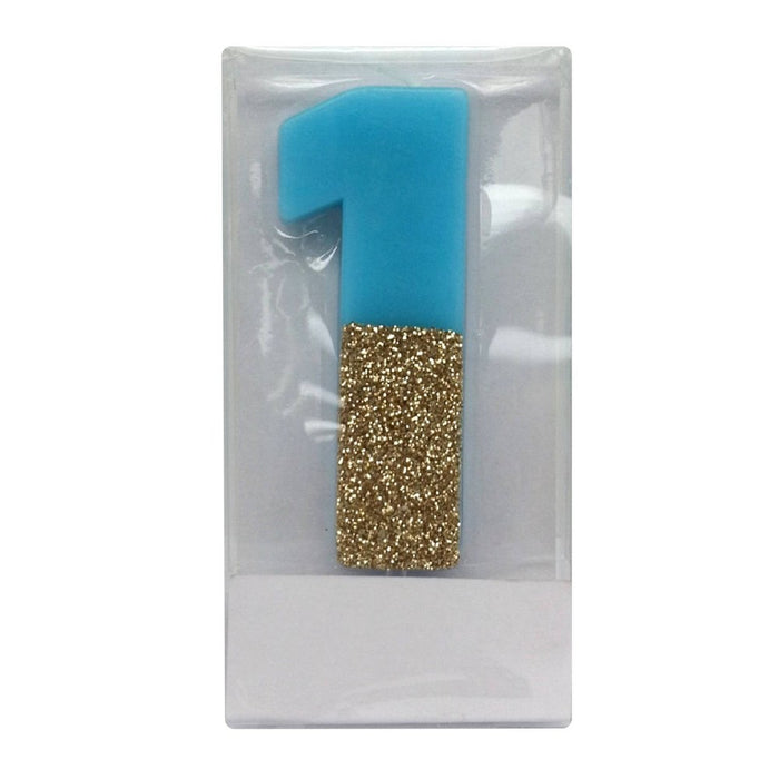 Number 1 Glitter Candle Blue/Gold - Spritz