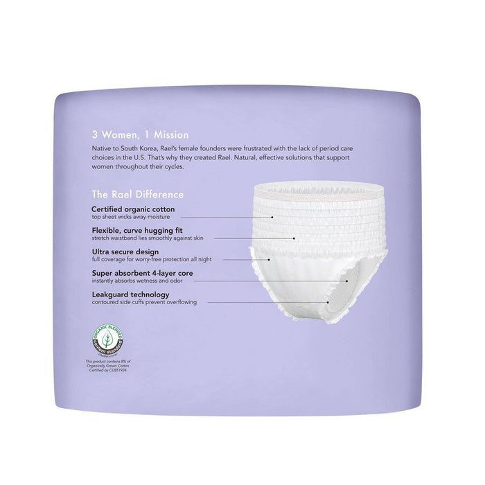 Rael Organic Cotton Overnight Period Underwear - Unscented - L/XL - 8ct