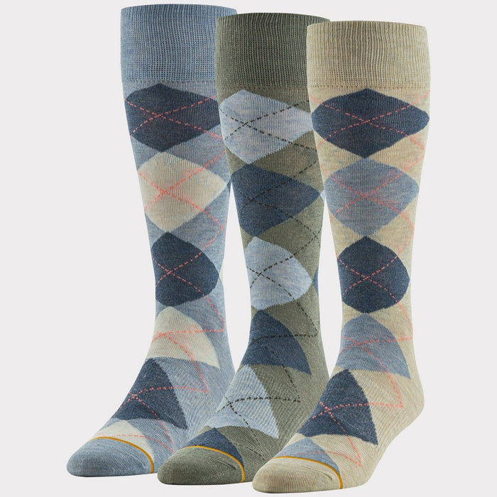 Signature Gold by GOLDTOE Men's Argyle Crew Socks 3pk - Blue/Sage Green/Oatmeal 6-12.5