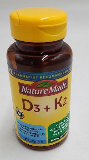 Nature Made D3+K2 Supplement Tablets - 30ct.EXP:08/2026