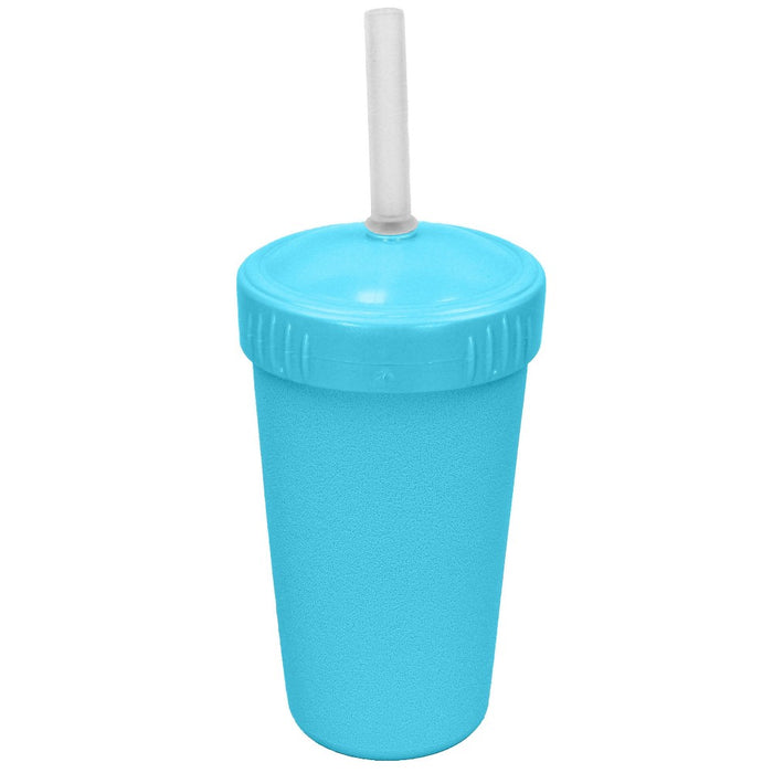 Re-Play 10 fl oz Recycled Straw Cup with Silicone No-Pull-Out Straw - Pool Blue