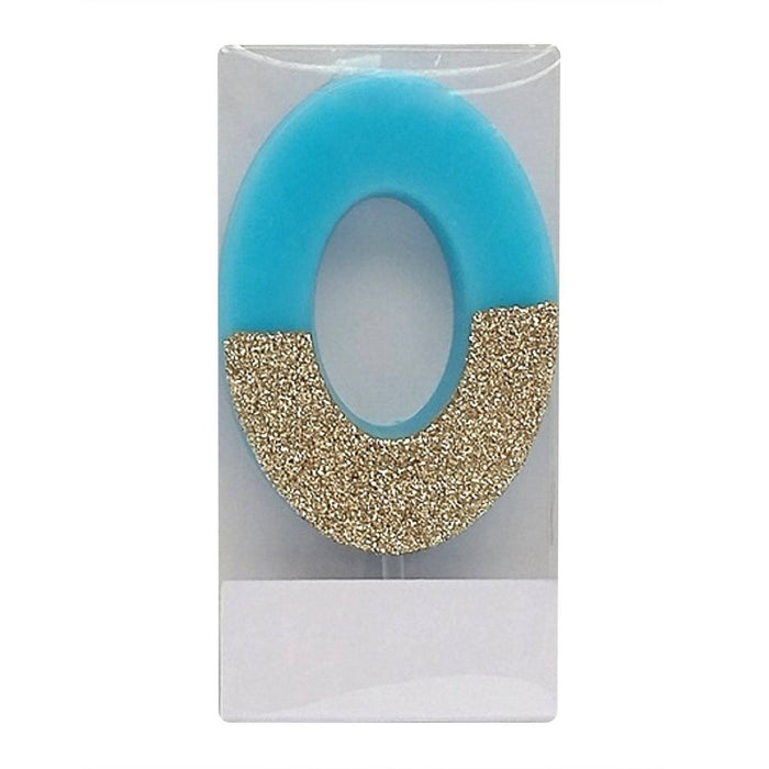 Number 0 Glitter Candle Blue/Gold - Spritz