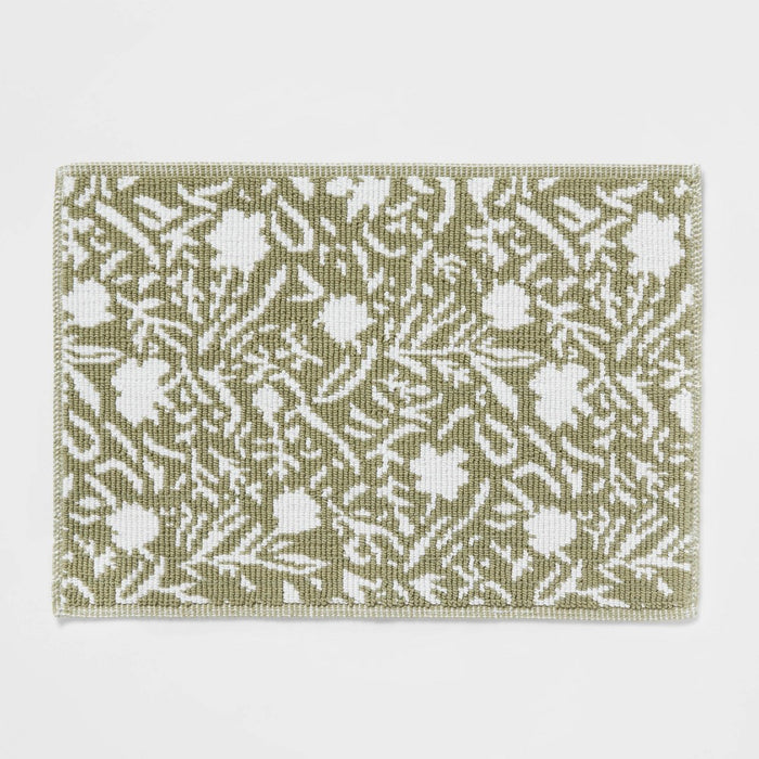 20"x30" Performance Plus Bath Mat Green Floral - Threshold