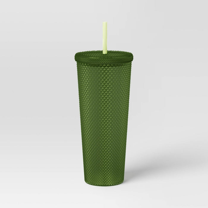 24oz Plastic Tumbler with Straw Frosted Intense Jade - Opalhouse