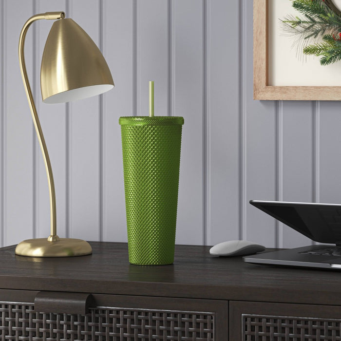 24oz Plastic Tumbler with Straw Frosted Intense Jade - Opalhouse