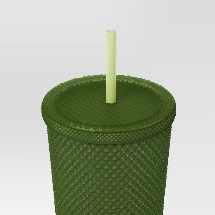 24oz Plastic Tumbler with Straw Frosted Intense Jade - Opalhouse