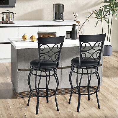 Single Chair Vintage Swivel Bar Stools 30" Bistro Upholstered Dining Chairs Black (LOCAL PICKUP ONLY)