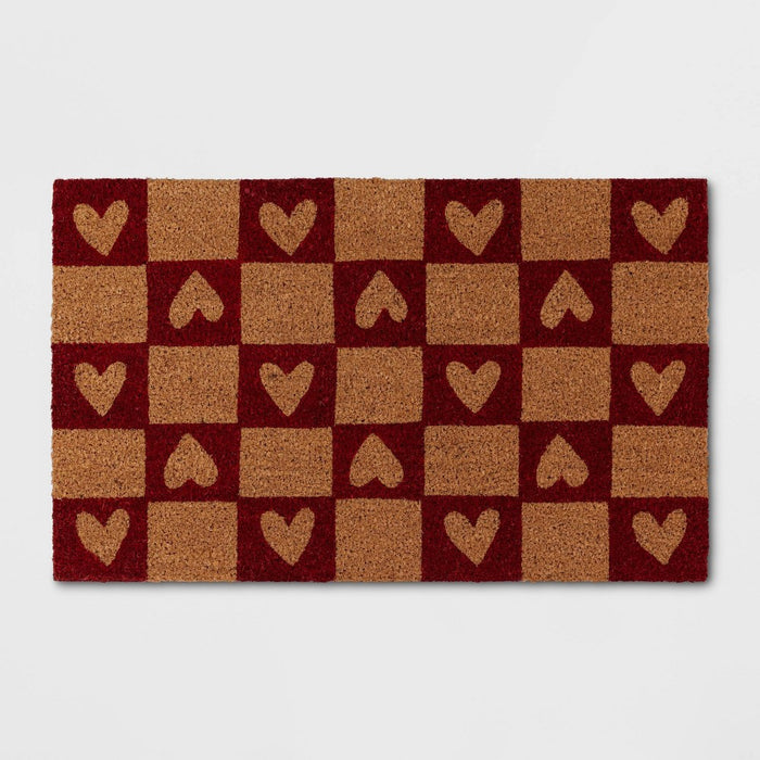 1'6"x2'6" Checkered Hearts Coir Doormat Red - Threshold