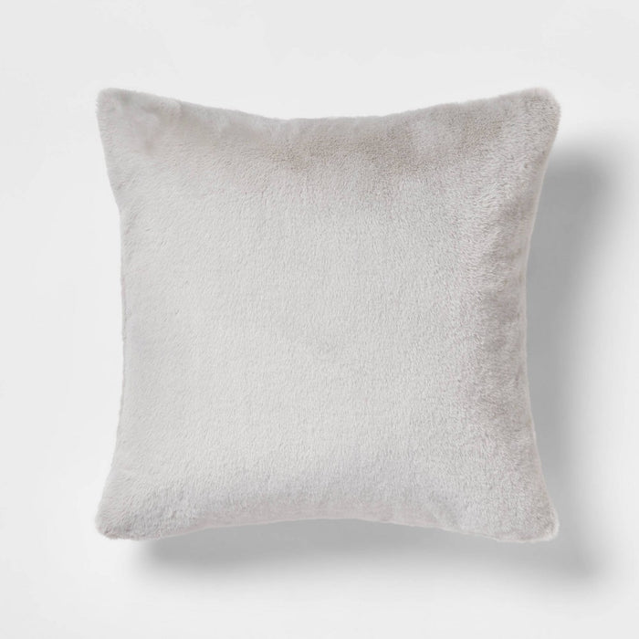 Faux Rabbit Fur Square Throw Pillow Gray - Threshold