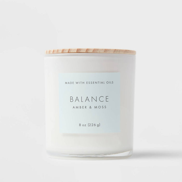 8oz Wood Lidded Glass Wellness Balance Candle - Threshold