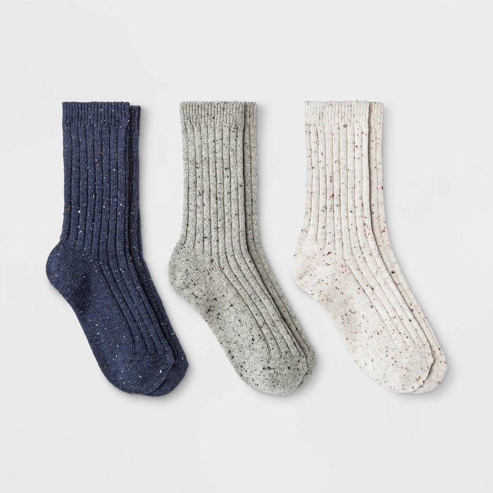 Women's Fine Ribbed Nep 3pk Crew Socks - Universal Thread Navy/White/Heather Gray 4-10