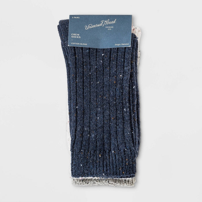 Women's Fine Ribbed Nep 3pk Crew Socks - Universal Thread Navy/White/Heather Gray 4-10