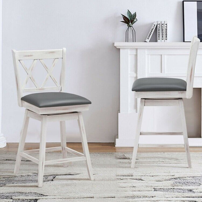 Set of 2 Barstools Swivel Bar Counter Height Chairs with Rubber Wood Legs White (LOCAL PICKUP ONLY)