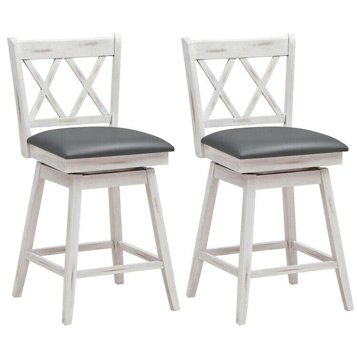 Set of 2 Barstools Swivel Bar Counter Height Chairs with Rubber Wood Legs White (LOCAL PICKUP ONLY)