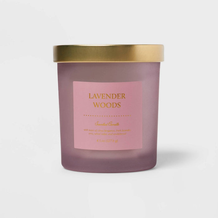 4.5oz Colored Glass Candle Lavender Woods Purple - Threshold